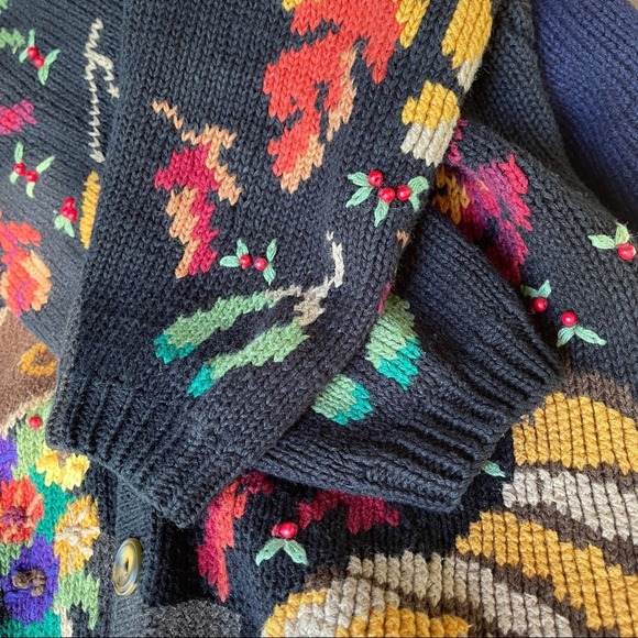 Design Options Thanksgiving Cardigan Black Turkey October Fall Colors Size Large - Picture 10 of 13